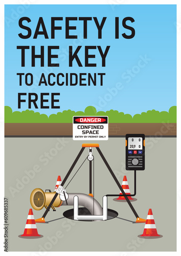 Safety poster design for confined space work. Awareness for always obey the regulation.