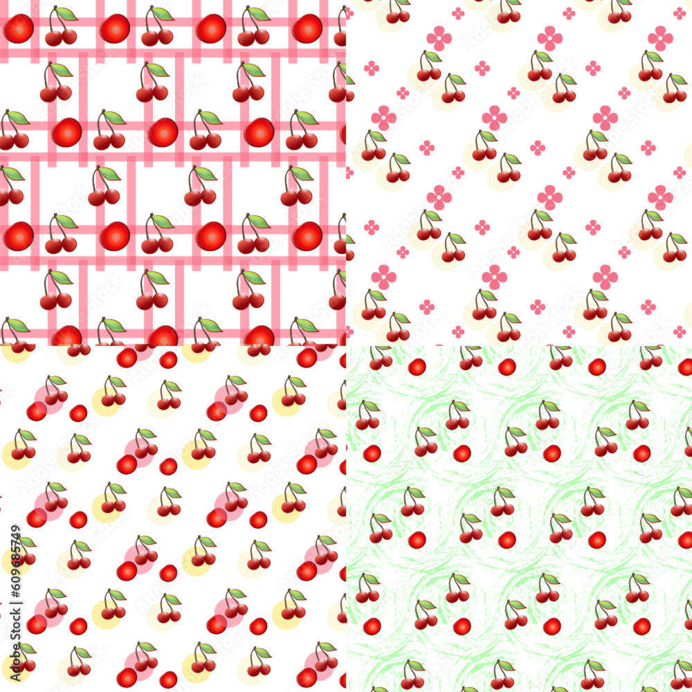 set of different cherry patterns seamless set of different cherry patterns seamless