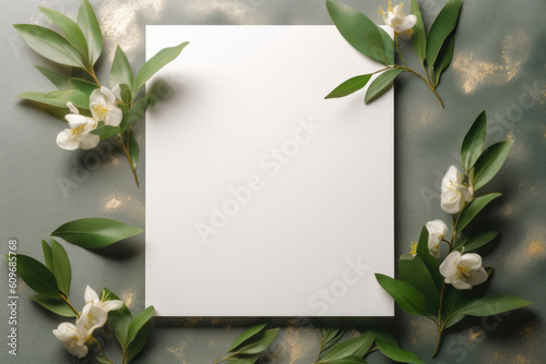 Natural Elegance: DIY Paper Mock-Ups with Floral Frame for Weddings, Showers, and Special Events Generative Ai 