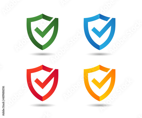 Shield with check mark icon set vector illustration