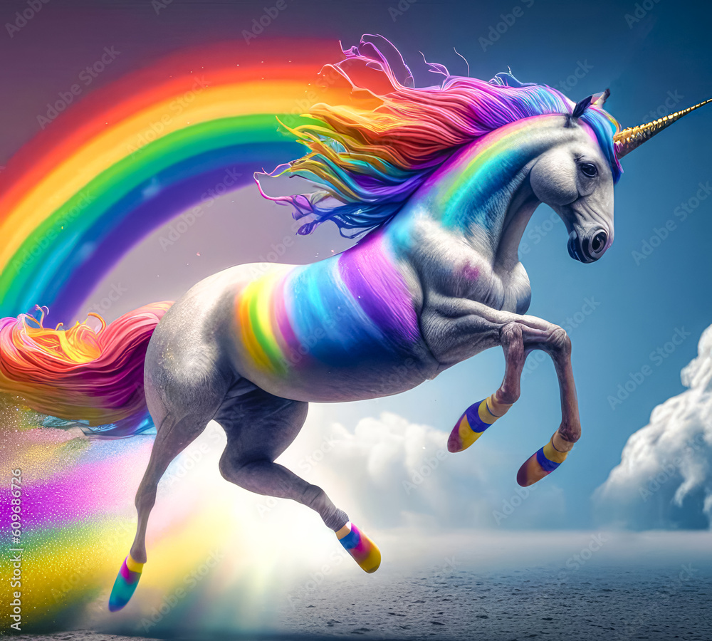 Beautiful and powerful fantasy rainbow unicorn. Generative AI Beautiful and powerful fantasy rainbow unicorn. Generative AI