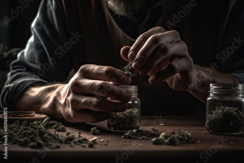 Hands Of A Man Preparing Marijuana