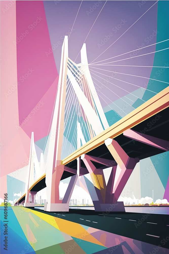 Obraz premium Ai generated illustration modern art poster low poly of penang bridge