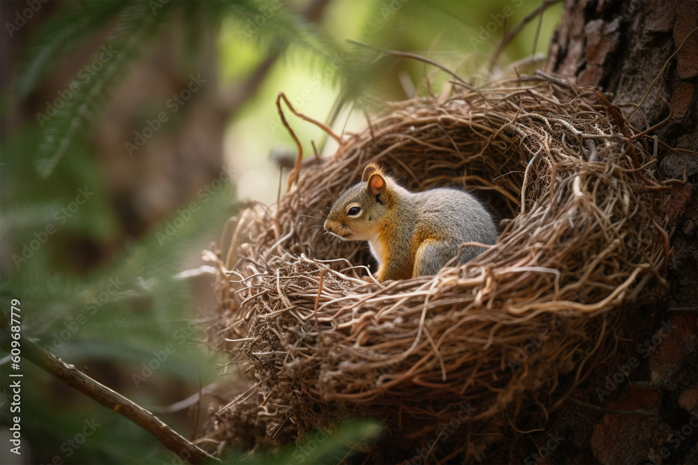 a squirrel in a nest