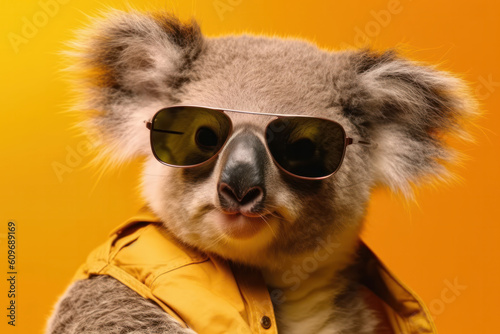 Koala relaxing in the eucalyptus tree with cool sunglasses and stylish accessory. A unique and adorable Australian marsupial. AI generated. Generative AI © sorapop