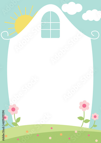 frame with house and flowers