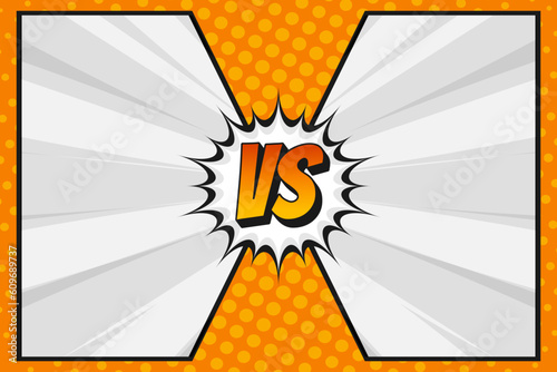 Modern orange comic halftone duel versus background with blank burst frame