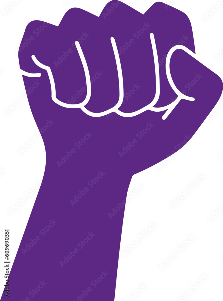 Conceptual and abstract feminist symbol or logo of an upraised hand in purple color isolated on white background. Conceptual and abstract feminist symbol or logo of an upraised hand in purple color isolated on white background.