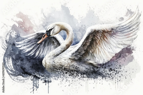 Fototapeta Naklejka Na Ścianę i Meble -  Swan on the water, AI generated