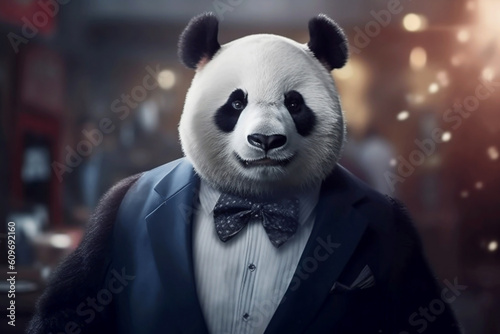 Portrait of a Panda dressed in a formal business suit, Boss Panda, created with generative AI