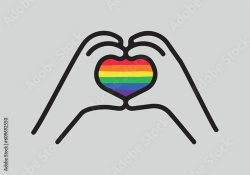 LGBT concept - heart in colors of LGBTQ flag and love is love in the shape of a heart. Icon of gay lesbian transgender love with rainbow lgbt flag. Colorful vector symbol, design t shirts