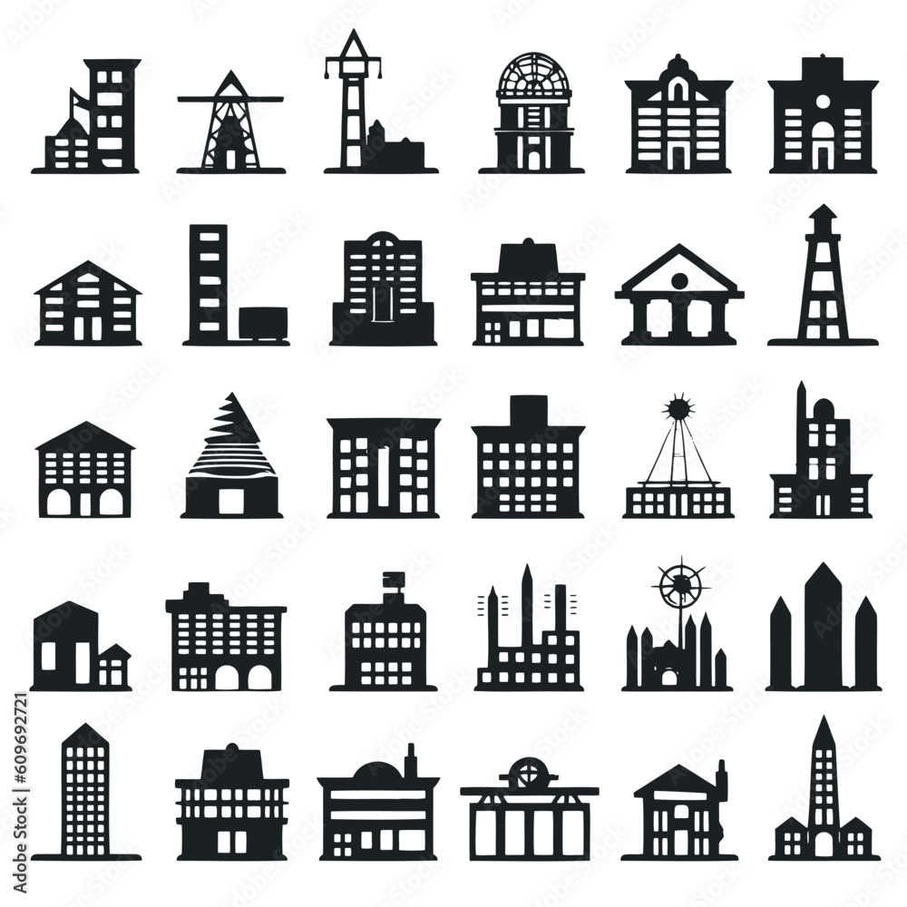 Building Icons Set. Vector illustration. Simplus series