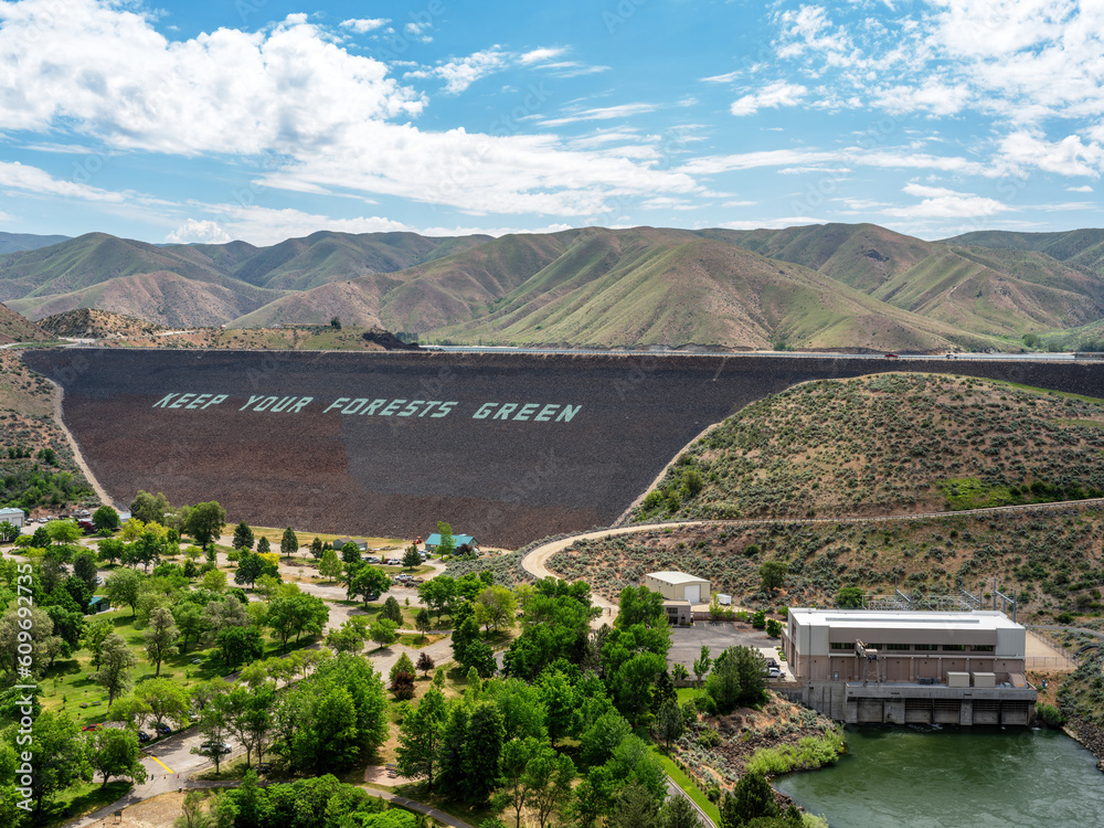 Earthen Dam on the Boise river with power plant Earthen Dam on the Boise river with power plant