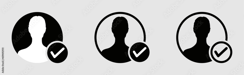 User profile with check mark vector signs. Verified account vector illustrations User profile with check mark vector signs. Verified account vector illustrations