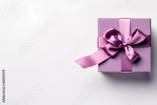 Gift box with satin ribbon and bow on white background Generated AI