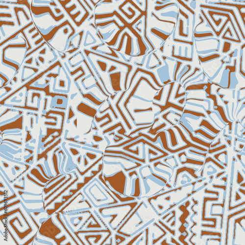 Creative hand drawn african pattern with geckos and ornaments, abstract background, great for textiles, wrapping, wallpaper - vector design