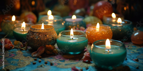 Romantische liebevolle Kerzen Lichter in harmonischen Farben  ai generativ