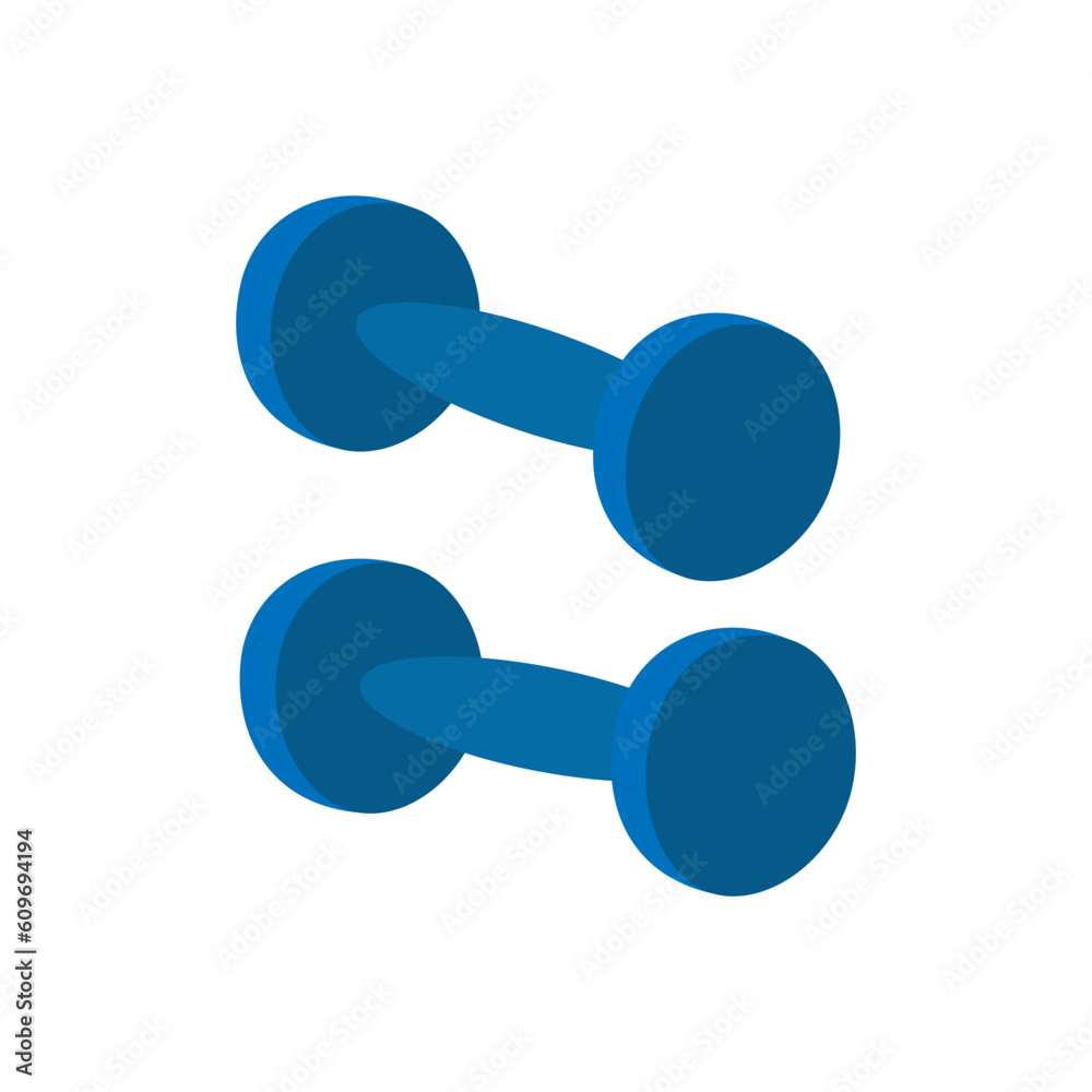two dumbbells in blue, flat isolated object on white background, vector illustration