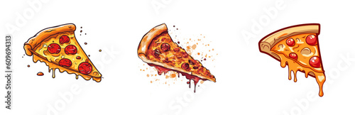 Pizza slice vector illustration. Hand drawn pizza slice with cheese, tomato and pepperoni.
