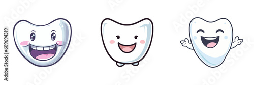 Cute tooth character with smiley face. Cartoon vector illustration.