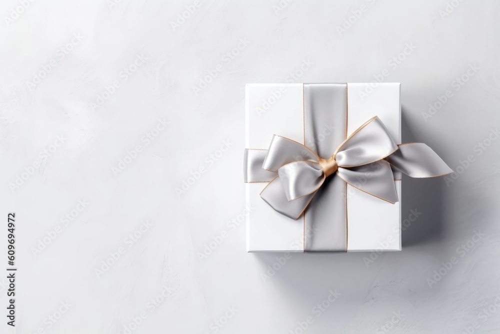 Gift box with satin ribbon and bow on white background Generated AI Gift box with satin ribbon and bow on white background Generated AI
