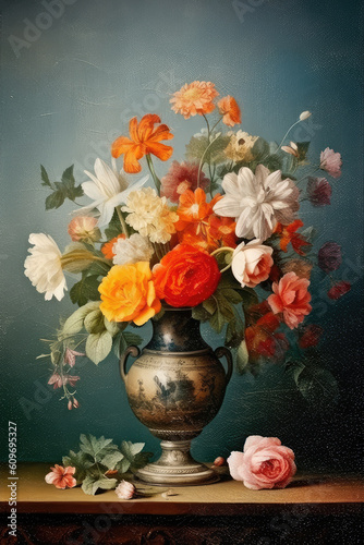 Flowers in a vase old painting generative ai © Silvaz Studio