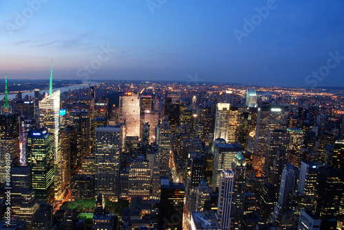 aereal view from Empire State Building over Midtown Manhattan at dusk