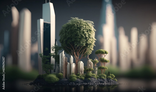 diorama of a small green eco city, ecological concept. Generated AI