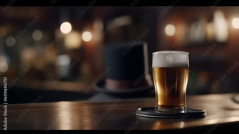 beer coconut with top hat, old bar, bohemia bar, generative ai beer coconut with top hat, old bar, bohemia bar, generative ai