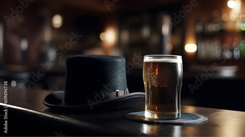 beer coconut with top hat, old bar, bohemia bar, generative ai