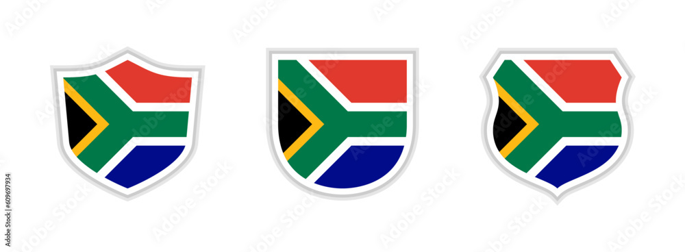 shields icon set of south africa flag isolated on white background. vector illustration