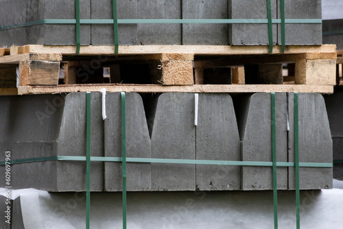 Curbstone on pallets closeup