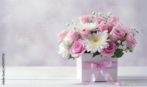 Floral bouquet of different flowers  bunch of flowers. pink roses  Chrysanthemum. Ai Generated.