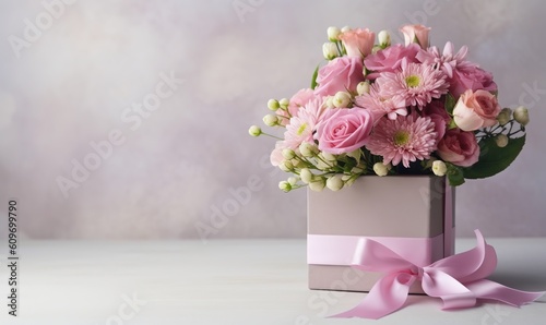 Floral bouquet of different flowers, bunch of flowers. pink roses, Chrysanthemum. Ai Generated.