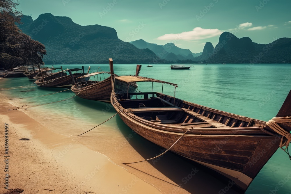 boats_docked_on_a_beach_near_the_mountains