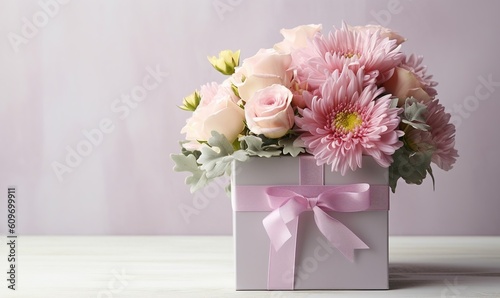 Floral bouquet of different flowers, bunch of flowers. pink roses, Chrysanthemum. Ai Generated.