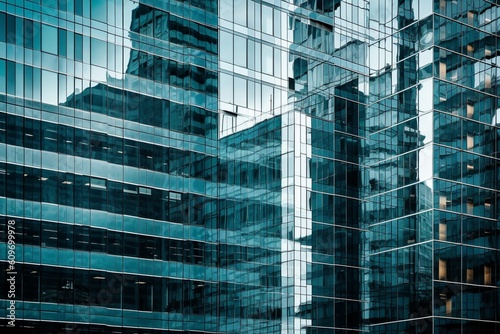Abstract View of Modern Office Building Reflecting Cityscape: Signifying Business and Urban Development Integration generative AI