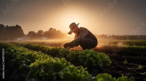 plowing, plantation, farmer, family farming, field, lettuce plantation, plantation, generative ai