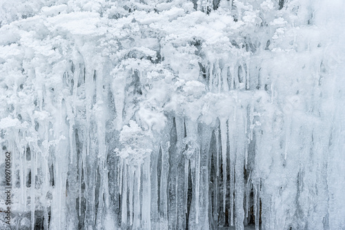 Ice. Frozen river. Water frozen in ice in a pond.