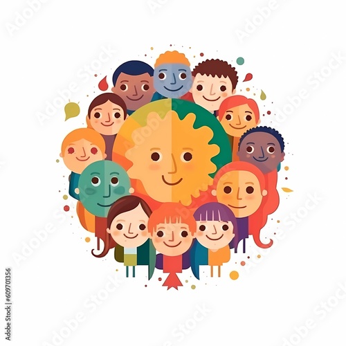 International Friendship Day 30th of July banner. Multi ethnic diverse friends together in circle. Different but best friends. Ai generated