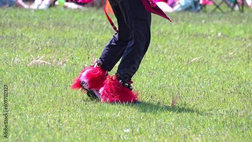 Pow wow Indigenous traditional chicken dance. 2-Spirit Powwow, hosted by 2-Spirited People of the 1st Nations. Competition and celebration.