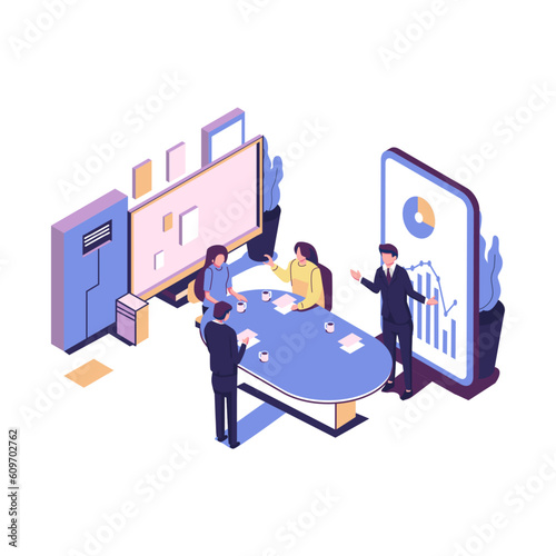strategic business planing discussion flat style isometric illustration vector design