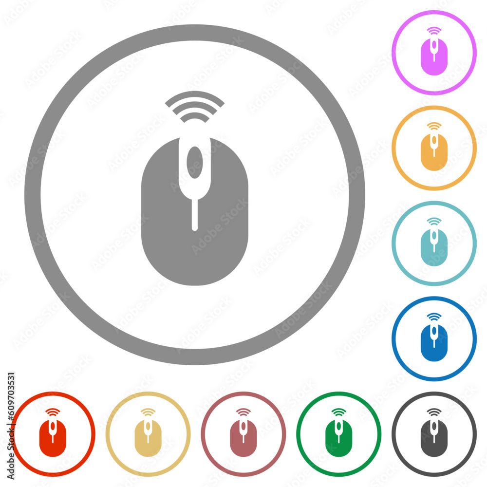 Wireless computer mouse flat icons with outlines Wireless computer mouse flat icons with outlines