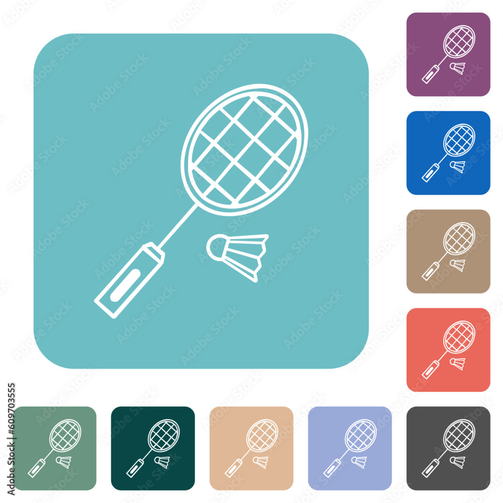 Badminton racket and shuttlecock outline rounded square flat icons Badminton racket and shuttlecock outline rounded square flat icons