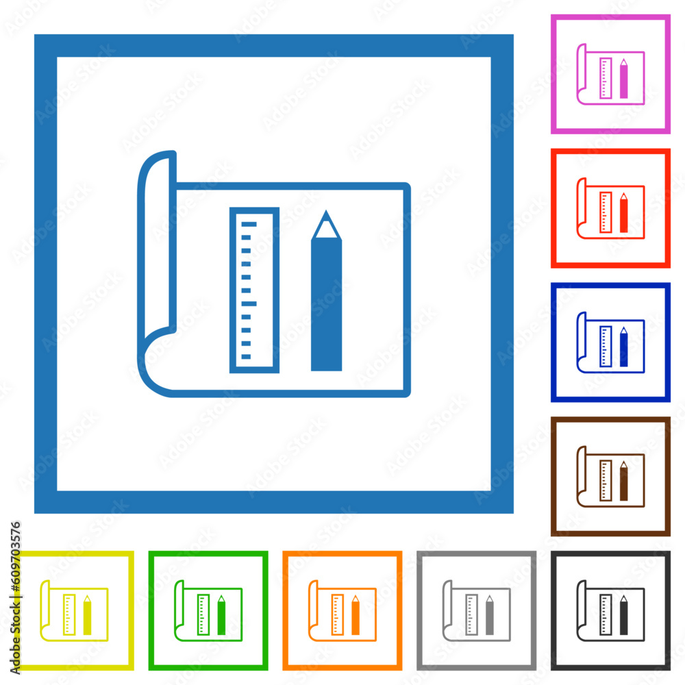 Drawing tools flat framed icons Drawing tools flat framed icons