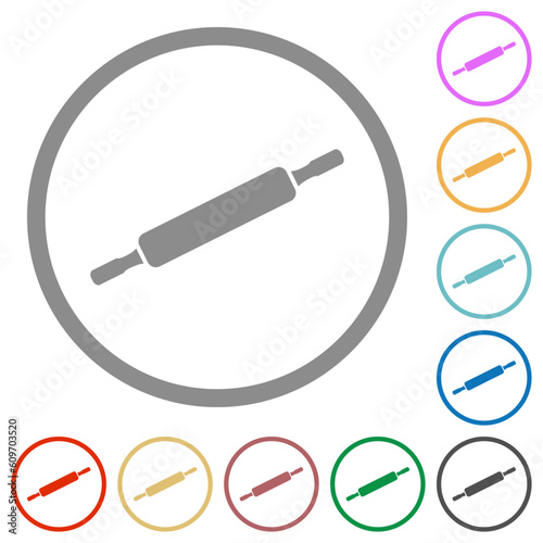 Rolling pin solid flat icons with outlines