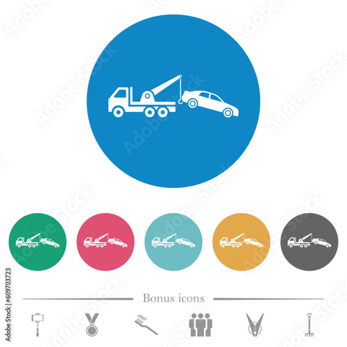Car towing flat round icons