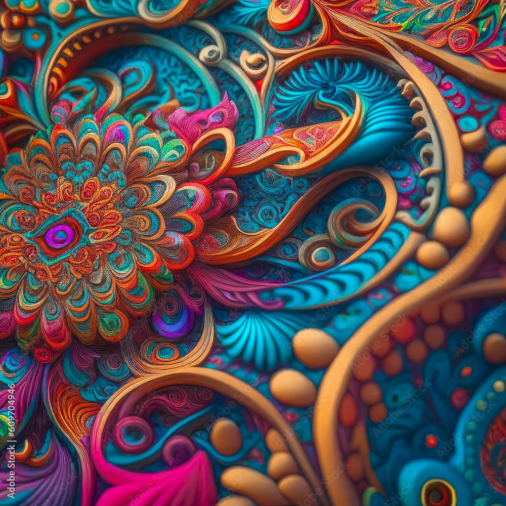 Bright and colorful background, with a bright oriental pattern.