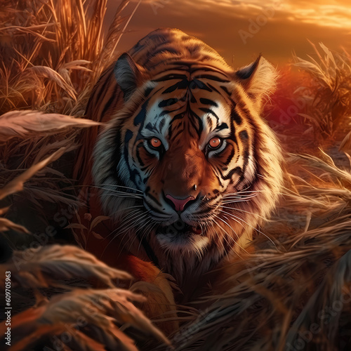 Tiger at Beauty Wheat field