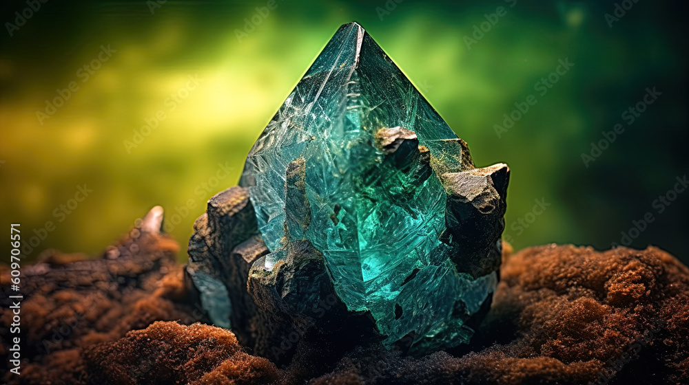 Obraz premium Mellite geode. Raw crystal in nature. Generative AI